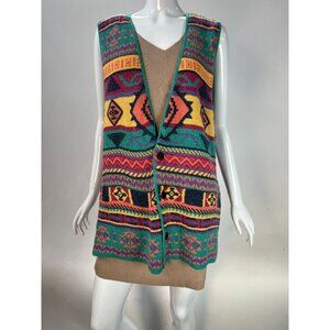 Vintage Geometric Pattern Sleeveless Knit Vest By The Sweater Shop U.K. 80% Acry